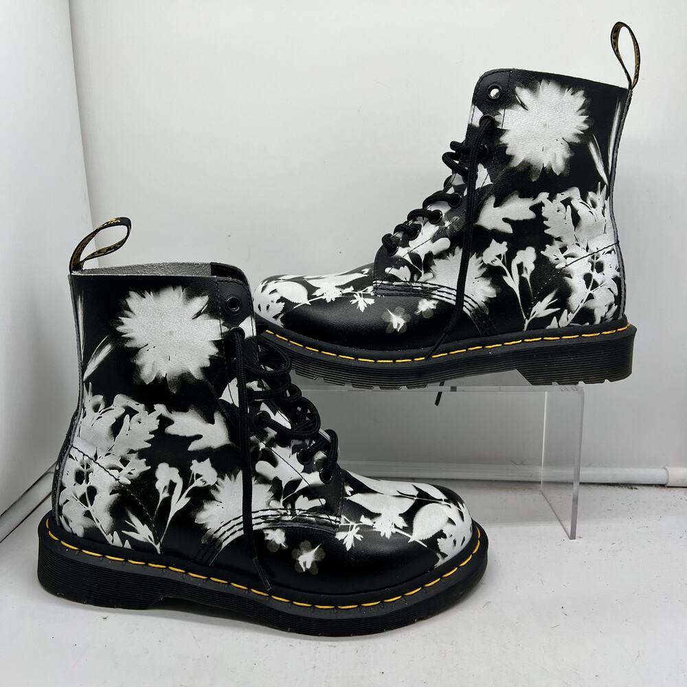 DR MARTENS Boots Womens 7 1460 Pascal Combat Black White Floral
